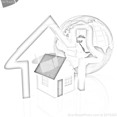 Image of 3d green house, earth and icon house on white background 