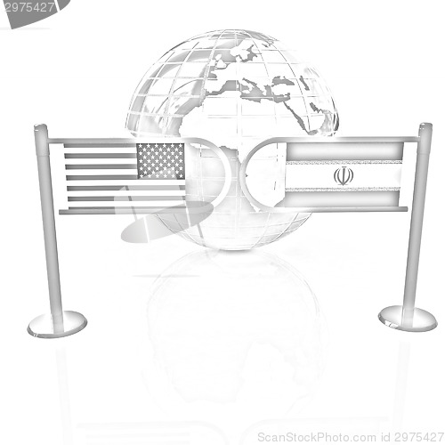 Image of Three-dimensional image of the turnstile and flags of USA and Ir