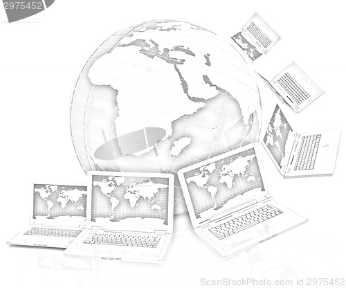 Image of Laptops around the planet earth 
