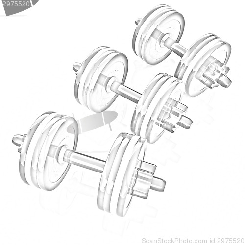 Image of Colorful dumbbells on a white background