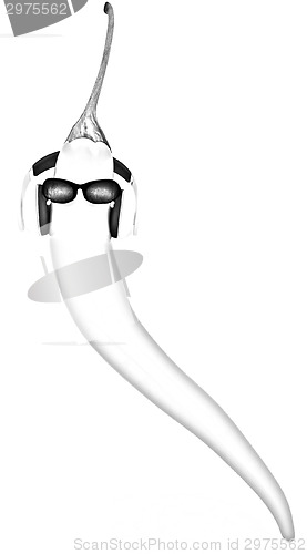 Image of chili pepper with sun glass and headphones front "face"