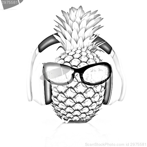 Image of Pineapple with sun glass and headphones front "face"