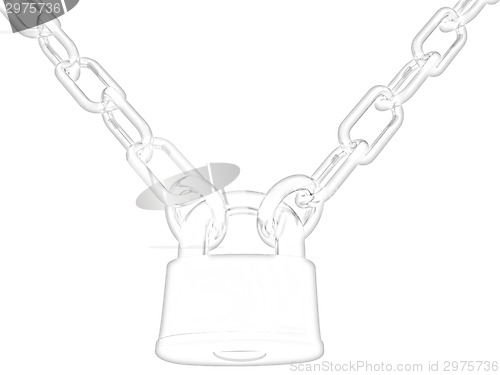 Image of gold chains and padlock isolation on white background