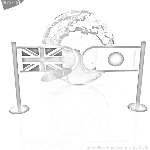 Image of Three-dimensional image of the turnstile and flags of UK and Jap