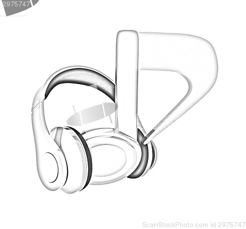 Image of headphones and 3d note