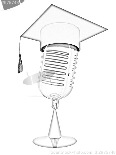 Image of New 3d concept of education with microphone and graduation hat