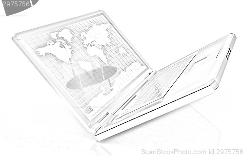 Image of Gold laptop with world map on screen 