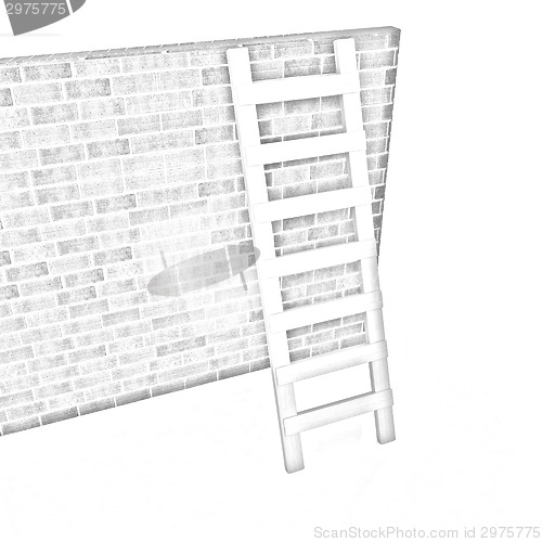 Image of Ladder leans on brick wall 