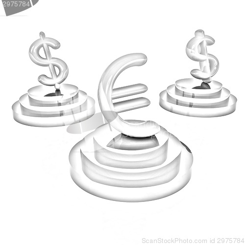 Image of icon euro and dollar signs on podiums