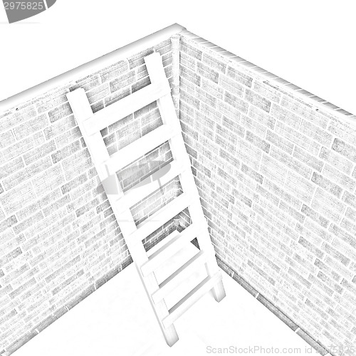 Image of Ladder leans on brick wall 