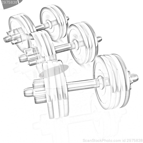 Image of Colorful dumbbells on a white background