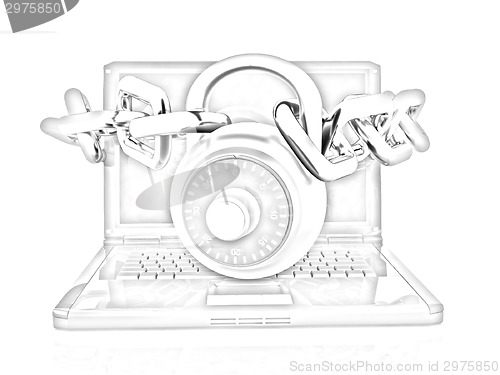 Image of Laptop with chains and lock.3d illustration