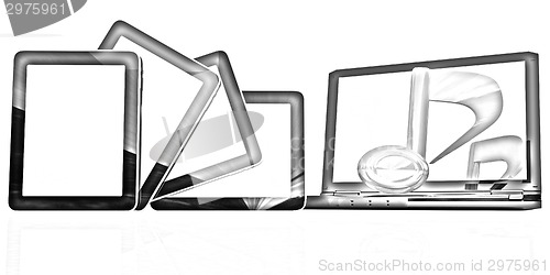 Image of yellow note on the  laptop and  tablet pc