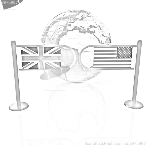 Image of Three-dimensional image of the turnstile and flags of USA and UK