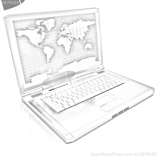 Image of Gold laptop with world map on screen 