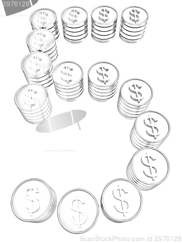 Image of Number "five" of gold coins with dollar sign
