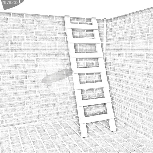 Image of Ladder leans on brick wall 