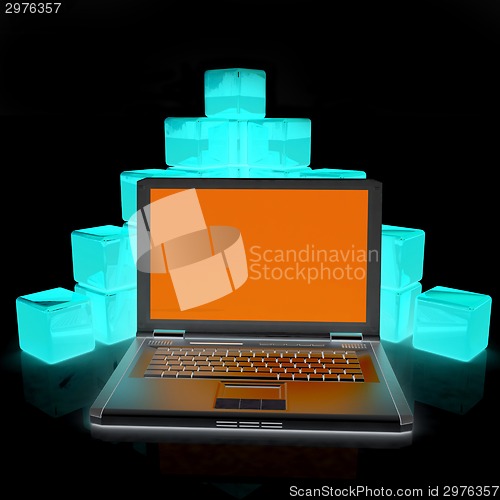 Image of Cubic diagram structure and laptop