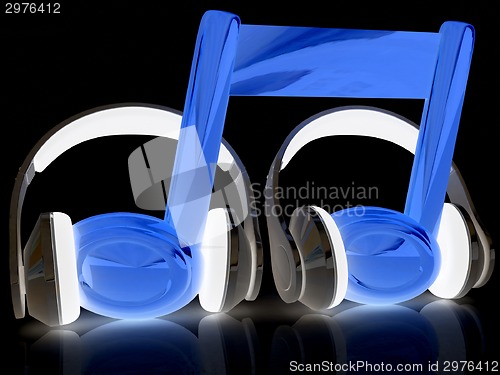 Image of headphones and 3d note