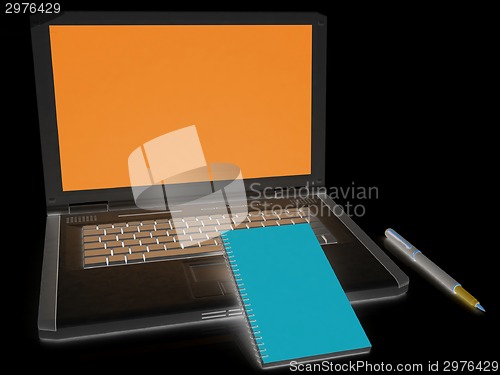 Image of laptop and notepad 