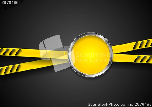 Image of Danger tape abstract background with metal circle