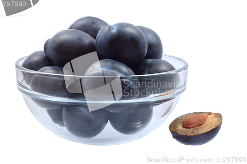 Image of Glass bowl full of plums