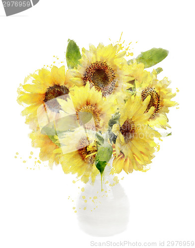 Image of Watercolor Image Of Sunflowers Bouquet