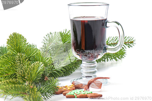 Image of Red mulled wine and different decorations