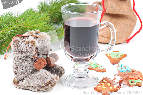 Image of Red mulled wine and different decorations
