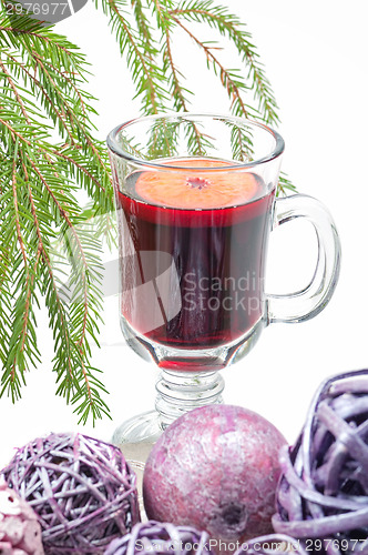 Image of Red mulled wine and xmas decorations