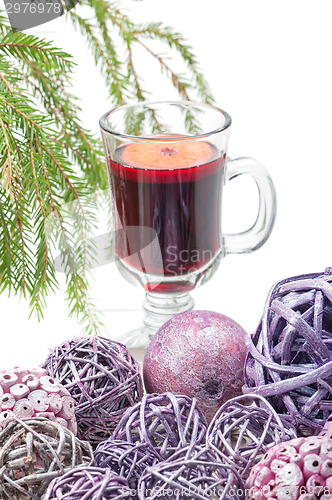 Image of Red mulled wine and xmas decorations