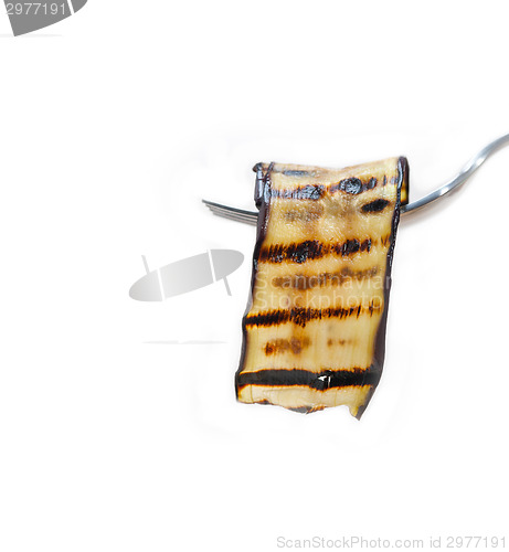 Image of grilled eggplant oubergine on a fork