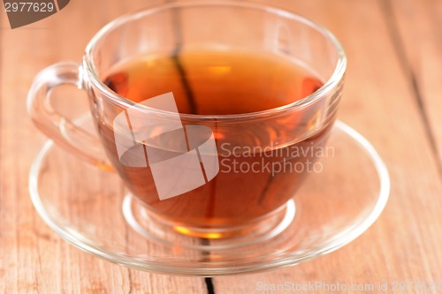 Image of A cup of tea on wooden background