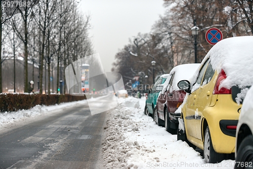 Image of Cars covered in snow after blizzard