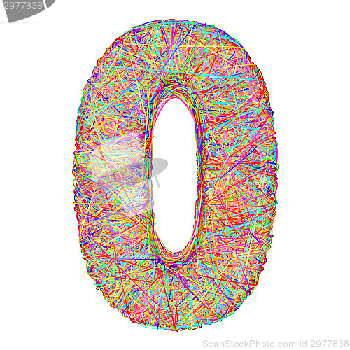 Image of Number 0 composed of colorful striplines isolated on white