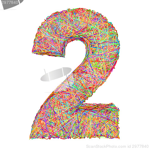 Image of Number 2 composed of colorful striplines isolated on white