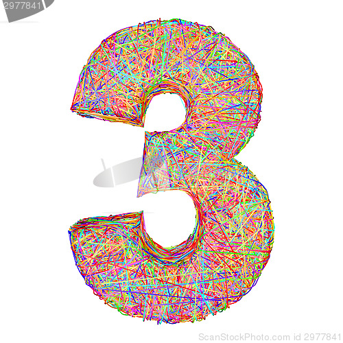 Image of Number 3 composed of colorful striplines isolated on white