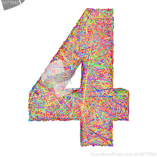 Image of Number 4 composed of colorful striplines isolated on white