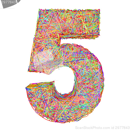 Image of Number 5 composed of colorful striplines isolated on white