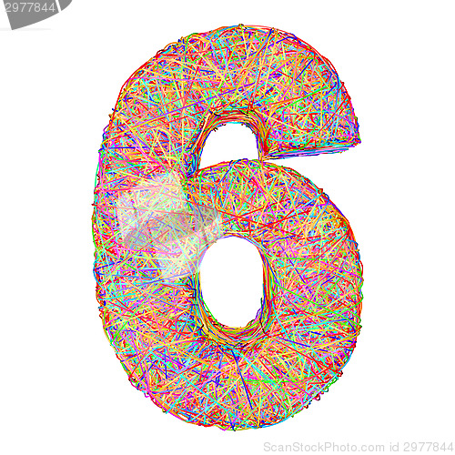 Image of Number 6 composed of colorful striplines isolated on white