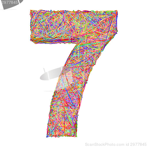 Image of Number 7 composed of colorful striplines isolated on white