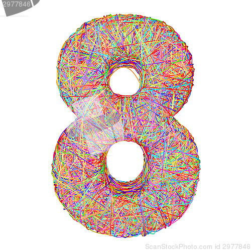 Image of Number 8 composed of colorful striplines isolated on white