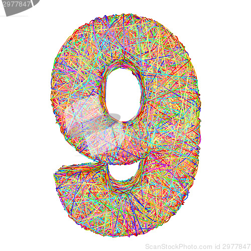 Image of Number 9 composed of colorful striplines isolated on white