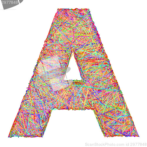 Image of Alphabet symbol letter A composed of colorful striplines