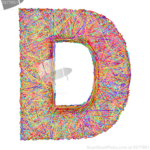 Image of Alphabet symbol letter D composed of colorful striplines