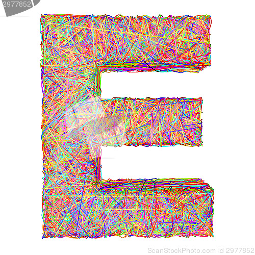 Image of Alphabet symbol letter E composed of colorful striplines