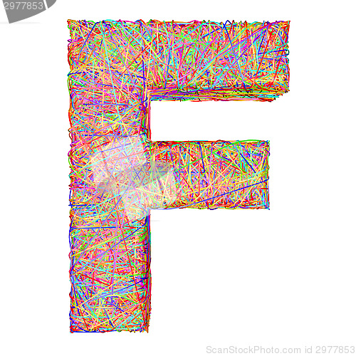 Image of Alphabet symbol letter F composed of colorful striplines