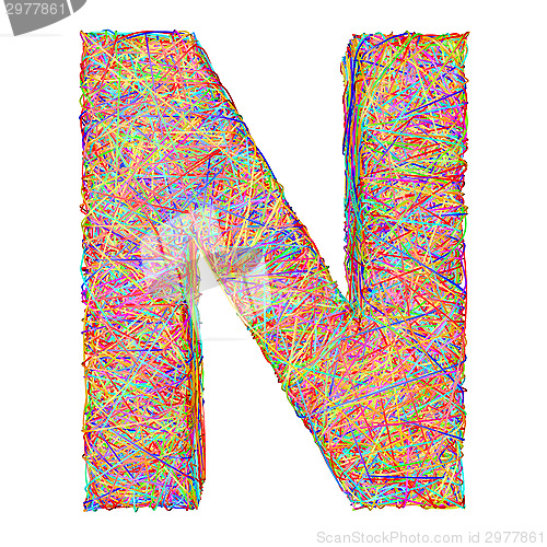 Image of Alphabet symbol letter N composed of colorful striplines