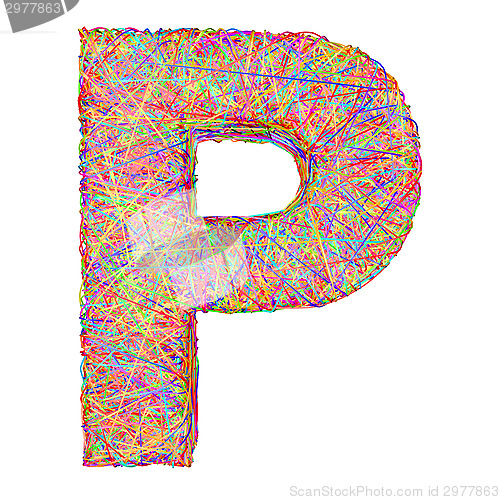 Image of Alphabet symbol letter P composed of colorful striplines