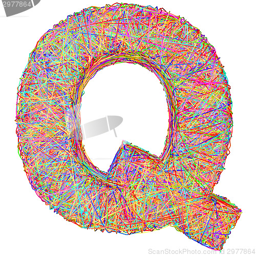 Image of Alphabet symbol letter Q composed of colorful striplines